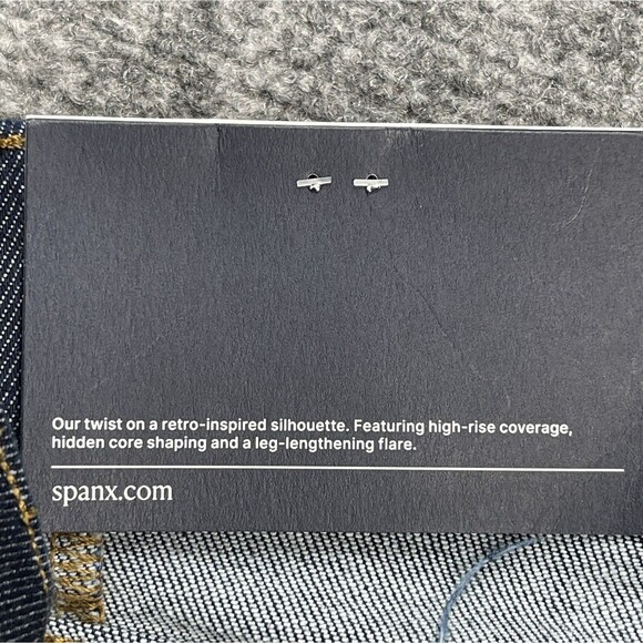 Spanx Jeans Womens Medium Petite Raw Indigo Flare Pull On 31.5" Inseam  NEW - Picture 8 of 13